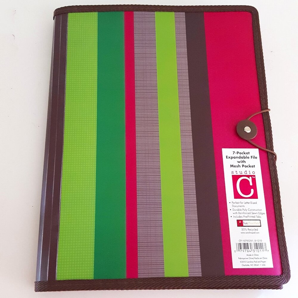 7-Pocket Expandable File with Mesh Pocket Pre-Printed Insertable Tabs